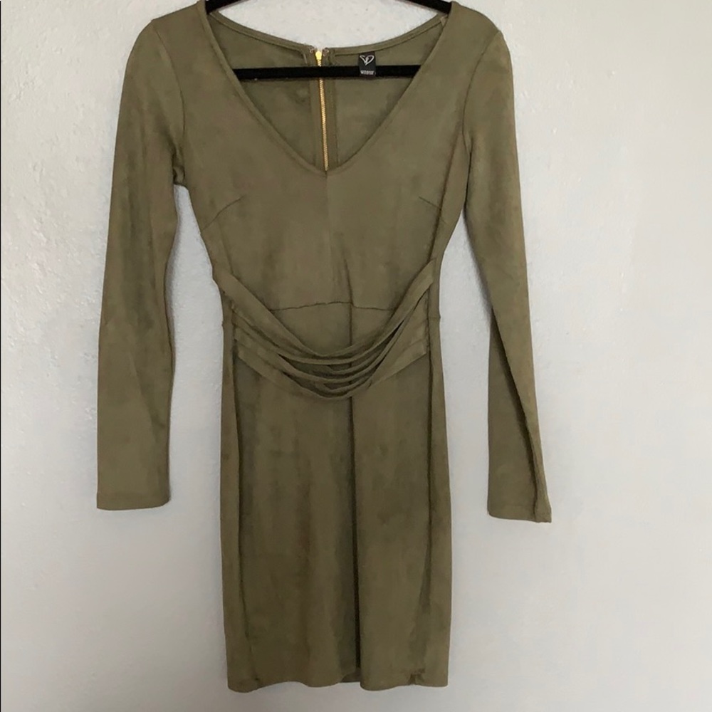 Olive green suede Windsor tight dress